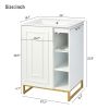 24inch White Bathroom Vanity Sink Combo for Small Space, Modern Design with Ceramic Basin, Gold Legs and Semi-open Storage(Faucet Not Included)