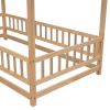 Twin Size Floor Wooden Bed with House Roof Frame, Fence Guardrails,Natural(Old SKU:W1791106616)