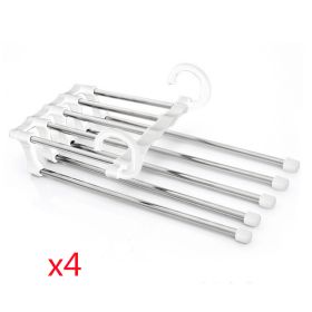 5 In 1 Wardrobe Hanger Multi-functional Clothes Hangers Pants Stainless Steel Magic Wardrobe Clothing Hangers For Clothes Rack (Option: White-47x18cm 4PCS)