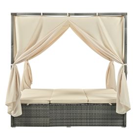 Adjustable Sun Bed With Curtain; High Comfort; With 3 Colors (Color: Beige)