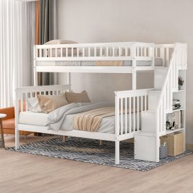 Twin over Full Stairway Bunk Bed with Storage (Color: White)