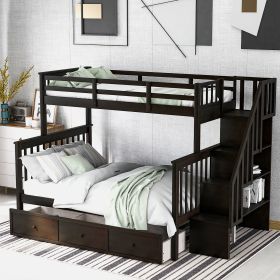 Stairway Twin-Over-Full Bunk Bed with Drawer;  Storage and Guard Rail for Bedroom;  Dorm;  for Adults (Color: LT000219AAP)