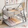 Twin over Full House Bunk Bed with Built-in Ladder,Gray