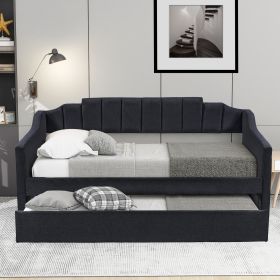 Upholstered Twin Daybed with Trundle (Color: Black)