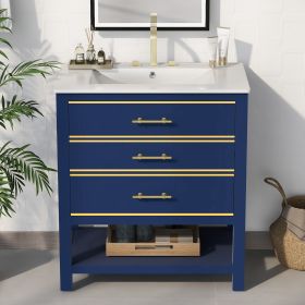 [Viedo]Modern 30inch Navy Blue/White Bathroom Vanity Cabinet Combo with Open
Storge, Two Drawers (Color: as Pic)