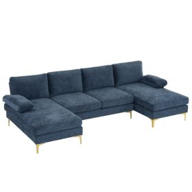 U-Shaped 4-Seat Indoor Modular Sofa Grey-Blue Color (Color: as picture)