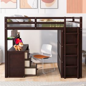 Full size Loft Bed with Drawers,Desk,and Wardrobe (Color: Espresso)