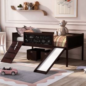 win size Loft Bed Wood Bed with Two Storage Boxes (Color: Espresso)