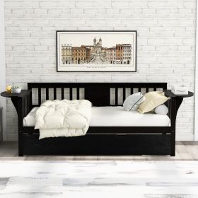 Twin Wooden Daybed with Trundle Bed , Sofa Bed for Bedroom Living Room (Color: Espresso)