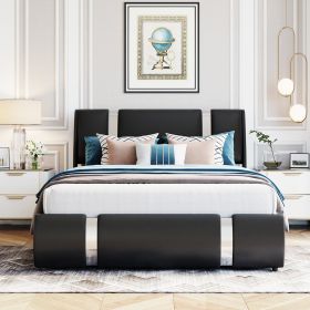 Full Size Upholstered Faux Leather Platform bed with a Hydraulic Storage System (Color: Black)