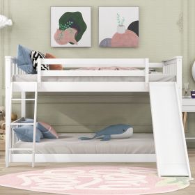 Full over Full Bunk Bed with Convertible Slide and Ladder (Color: White)