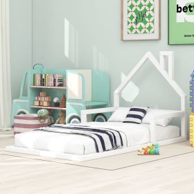 Twin Size Wood Floor Bed with House-shaped Headboard (Color: White)