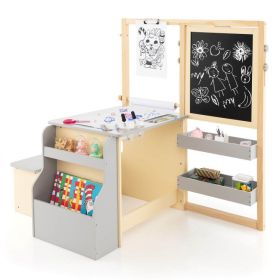 Kids Art Center Wooden Table Bench Set (Color: Gray)