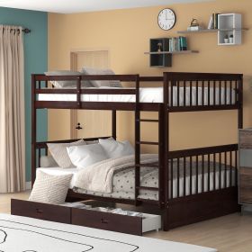 Full-Over-Full Bunk Bed with Ladders and Two Storage Drawers (Color: Espresso)