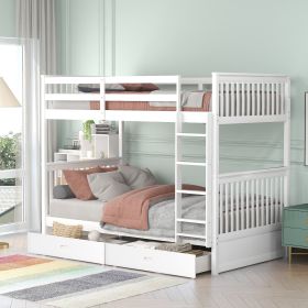 Twin-Over-Twin Bunk Bed with Ladders and Two Storage (Color: White)