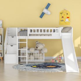 Stairway Twin Size Loft Bed with Two Drawers and Slide (Color: White)