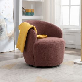 fabric swivel accent armchair barrel chair with black powder coating metal ring (Color: Red)