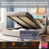 Upholstered Bed Queen Size with LED light;  Bluetooth Player and USB Charging;  Hydraulic Storage Bed in  Velvet Fabric