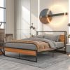 Queen Size Metal Platform Bed Frame with Sockets;  USB Ports and Slat Support ; No Box Spring Needed