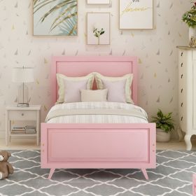 Wood Platform Bed Twin Bed Frame Mattress Foundation with Headboard and Wood Slat Suppor (Color: Pink)