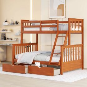 Twin-Over-Full Bunk Bed with Ladders and Two Storage Drawers (Color: Walnut)