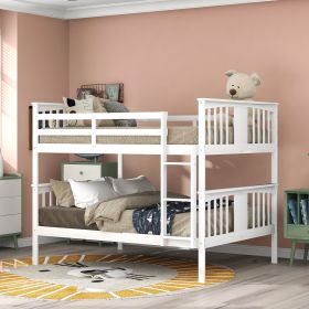 Full over Full Bunk Bed with Ladder for Bedroom;  Guest Room Furniture (Color: White)