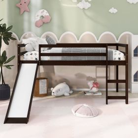 Loft Bed with Slide;  Multifunctional Design;  Twin (Color: Espresso)