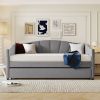 Upholstered Daybed Sofa Bed Twin Size With Trundle Bed and Wood Slat