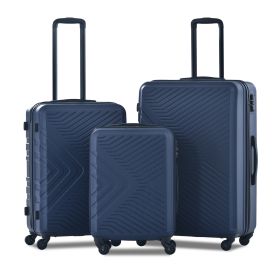 3 Piece Luggage Sets ABS Lightweight Suitcase with Two Hooks;  Spinner Wheels;  TSA Lock;  (20/24/28) (Color: Navy)