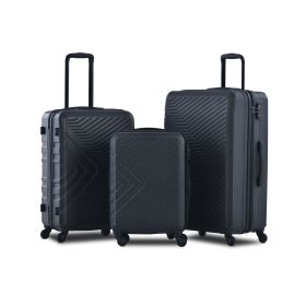 3 Piece Luggage Sets ABS Lightweight Suitcase with Two Hooks;  Spinner Wheels;  TSA Lock;  (20/24/28) (Color: Black)