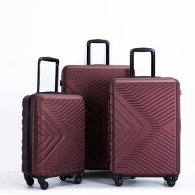 3 Piece Luggage Sets ABS Lightweight Suitcase with Two Hooks;  Spinner Wheels;  TSA Lock;  (20/24/28) (Color: Red)