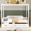 Twin Size Wooden Canopy Daybed with 3 in 1 Storage Drawers