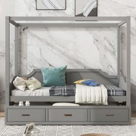 Twin Size Wooden Canopy Daybed with 3 in 1 Storage Drawers (Color: Grey)