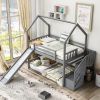 Twin over Twin House Bunk Bed with Convertible Slide; Storage Staircase