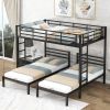 Full over Twin&Twin Size Bunk Metal Bed with Built-in Shelf