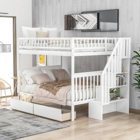 Full over Full Bunk Bed with Two Drawers and Storage (Color: White)