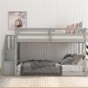 Twin over Twin Floor Bunk Bed;  Ladder with Storage