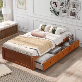 Twin Size Platform Storage Bed with 3 Drawers (Color: Oak)