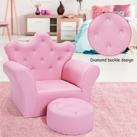 Children Upholstered Princess Sofa with Ottoman and Diamond Decoration for Boys and Girls (Color: Pink)