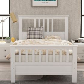 Wood Platform Bed with Headboard and Footboard, Twin (Color: White)