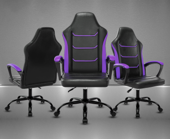 Video Gaming Computer Chair, Office Chair Desk Chair with Arms, Adjustable Height Swivel PU Leather Executive with Wheels for Adults Women Men, Purple (Color: As shown in the figure)