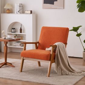 Solid Wood Armrest Teddy Velvet Simple Single Indoor Lounge Chair Backrest Burnt Orange (Color: As shown in the figure)