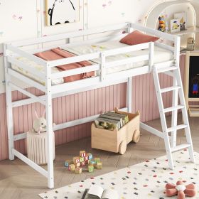 Twin Size High Loft Bed with inclined Ladder, Guardrails (Color: White)