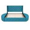 Upholstered Platform Bed Queen Size Storage Velvet Bed with Wingback Headboard and 1 Big Drawer; 2 Side Storage Stool