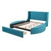 Upholstered Platform Bed Queen Size Storage Velvet Bed with Wingback Headboard and 1 Big Drawer; 2 Side Storage Stool