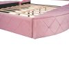 Upholstered Platform Bed Queen Size Storage Velvet Bed with Wingback Headboard and 1 Big Drawer; 2 Side Storage Stool