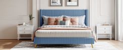 Queen Size Corduroy Platform Bed with Metal Legs