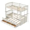 Twin over Twin Wood Bunk Bed with Trundle and Drawers