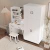 Makeup Vanity Table and Large Armoire Wardrobe Set, Dressing Table with LED Mirror and Power Outlets and 5 Drawers, 4 Door Bedroom Closet, White