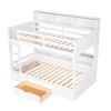 Twin Size Bunk Bed with Built-in Shelves Beside both Upper and Down Bed and Storage Drawe